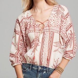 NWT Free People Yo Yo Geo Peasant Blouse Top Sz L